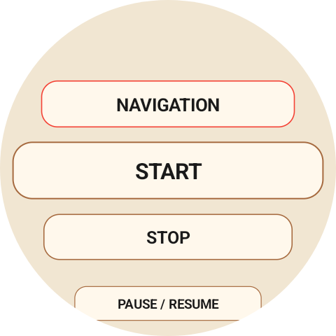 WristNav Navigation menu, opened by a long press on the Map screen